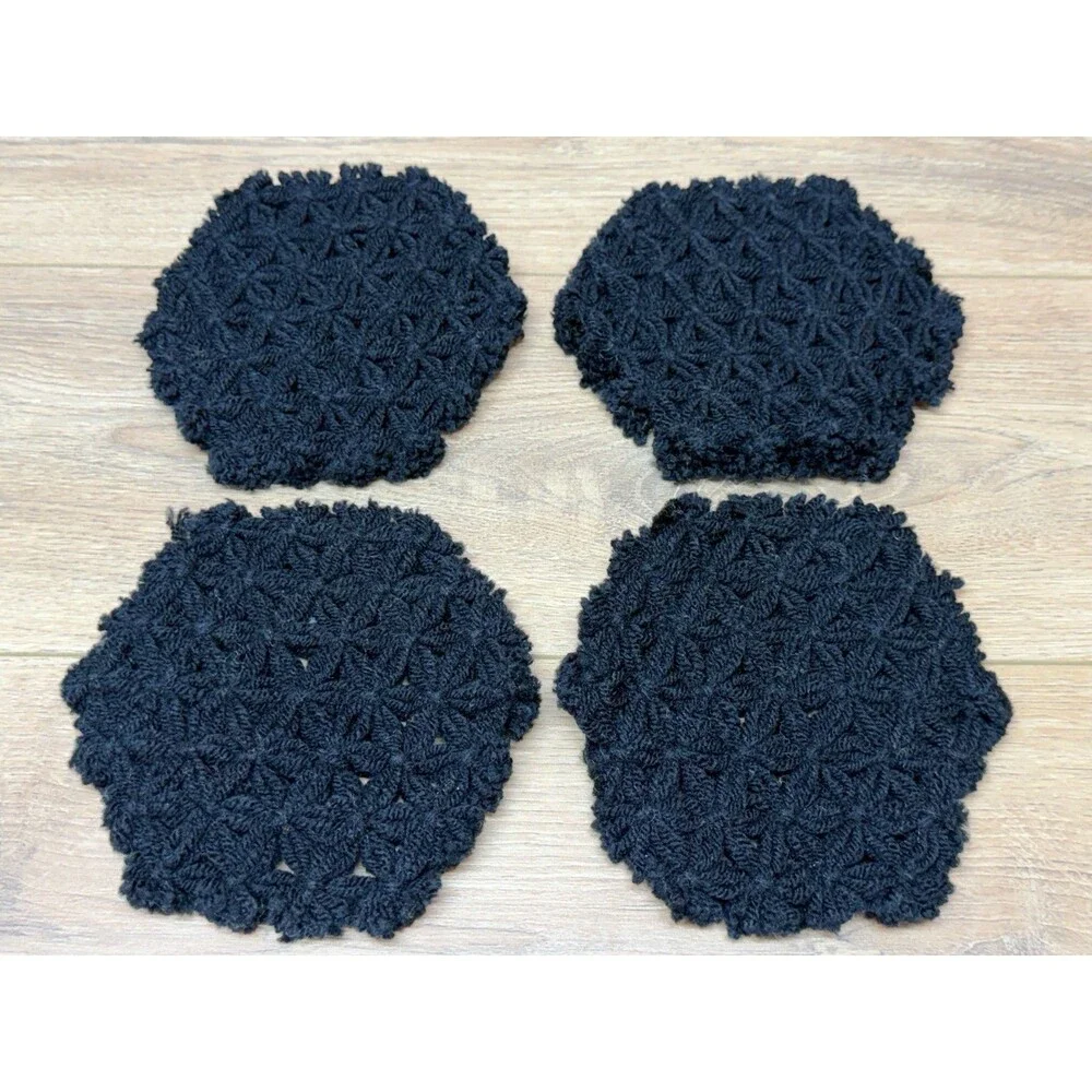 Vintage Hand Crocheted Pot Holders Trivets Blue White & Orange - Lot of 9 Pcs